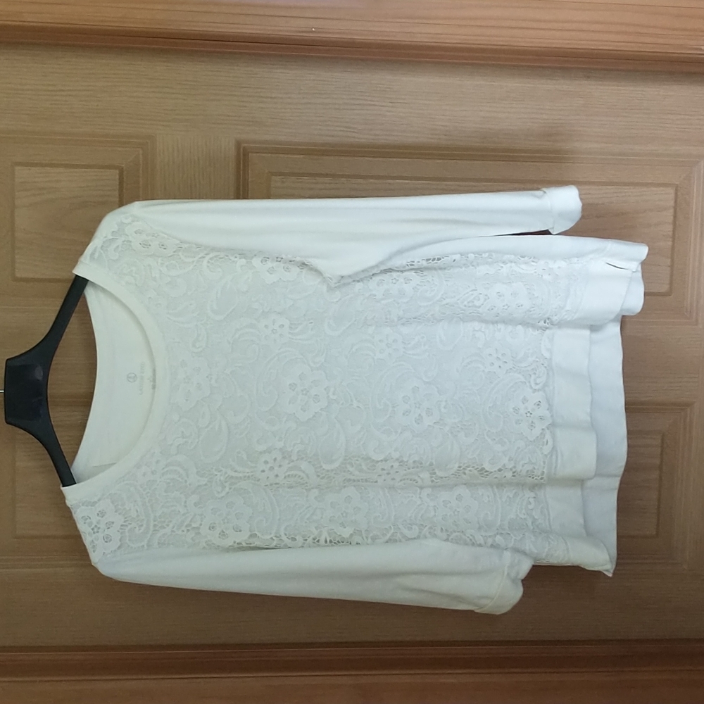 Lands End Lace Front 3/4 Sleeve Sweatshirt